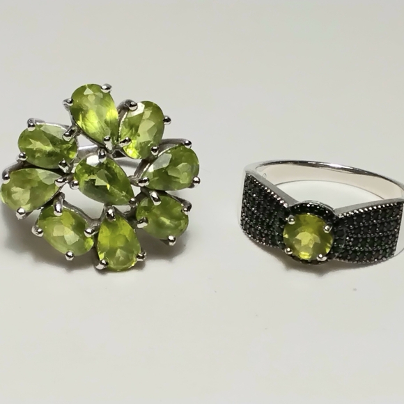Jewelry - 2 Green Peridot Rings Sz 8-1/2 & 8-3/4 925 Silver Marcasite